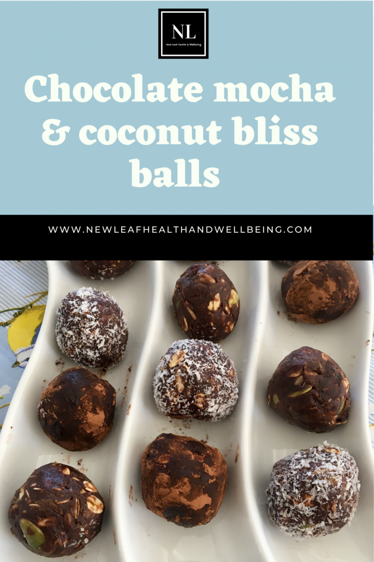 chocolate mocha and coconut bliss balls