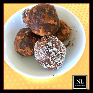 chocolate mocha and coconut bliss balls