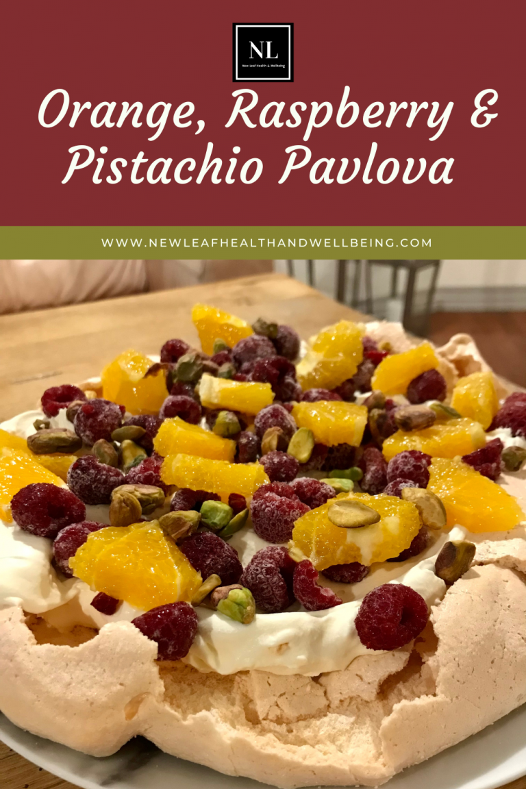 orange raspberry & pistachio pavlova